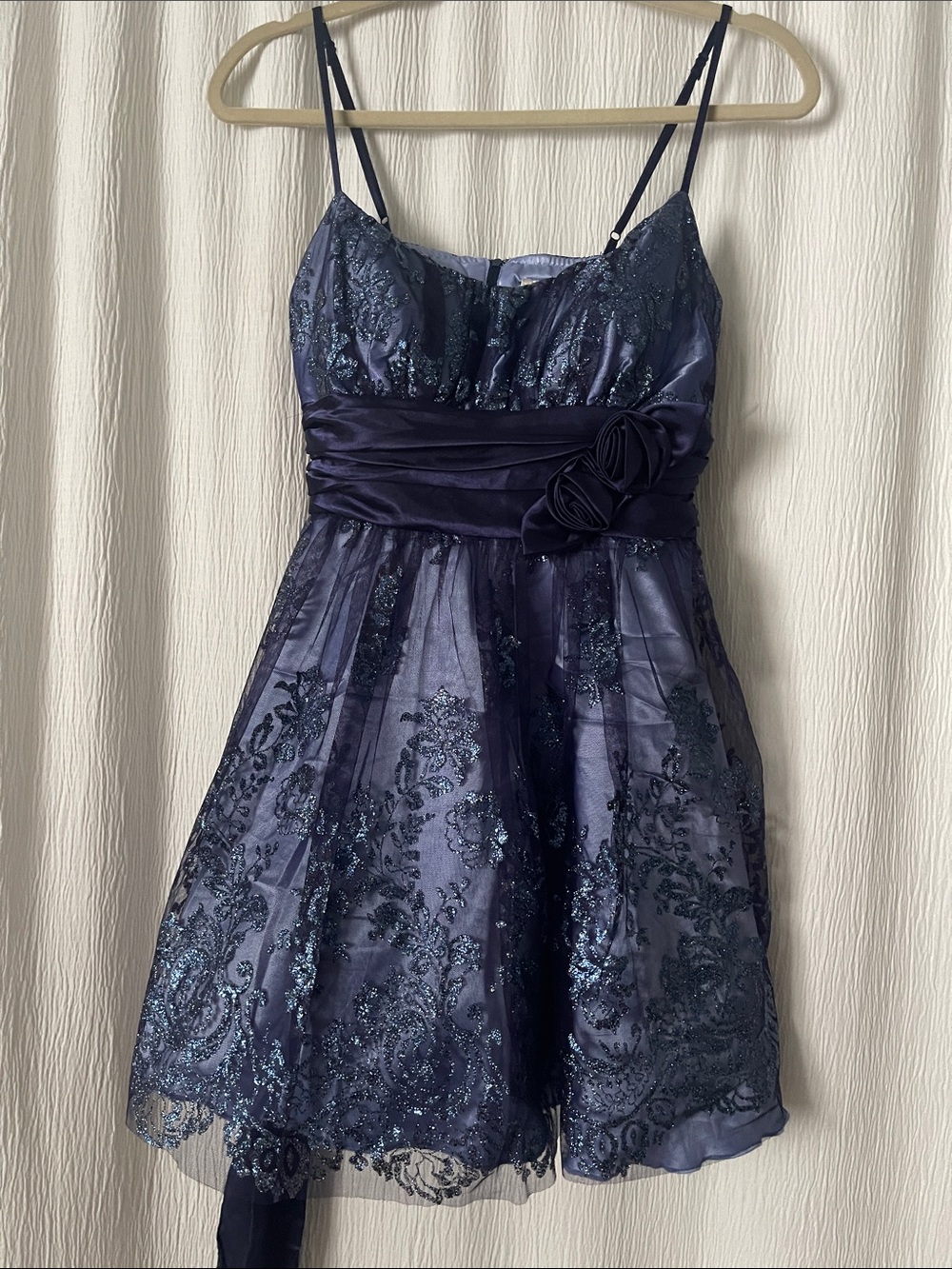 Deb Navy and Black Beaded Party Dress
